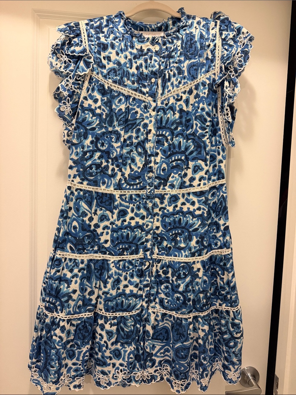 House of Harlow 1960 Blue White Floral Lace-Trim Dress